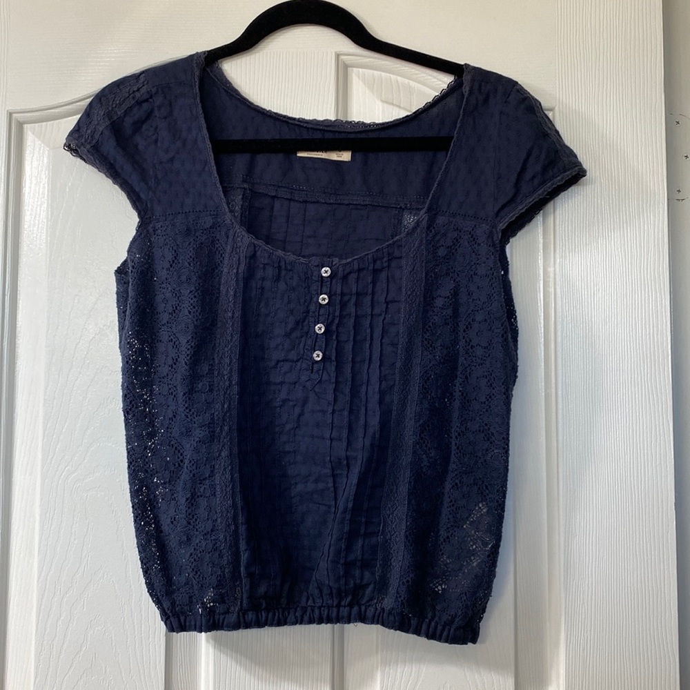 Hollister Navy Lace Short Sleeve Top